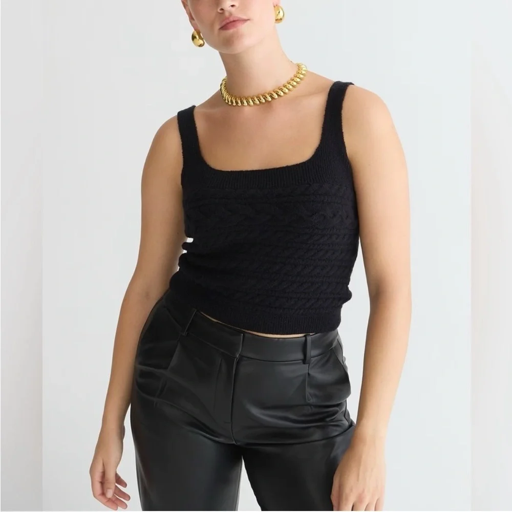 J.Crew Supersoft cropped cable-knit sweater-tank set Size XL Black